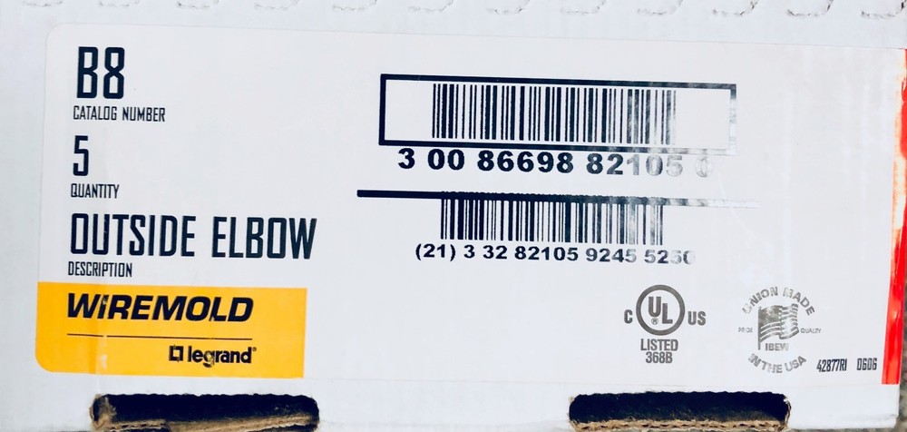 B8 Wiremold (BOX OF 5) Outside Elbow (NEW)