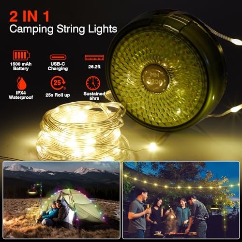 2 in 1 Outdoor with 9 Lighting Modes, Quick Storage, Durable and 26.2ft