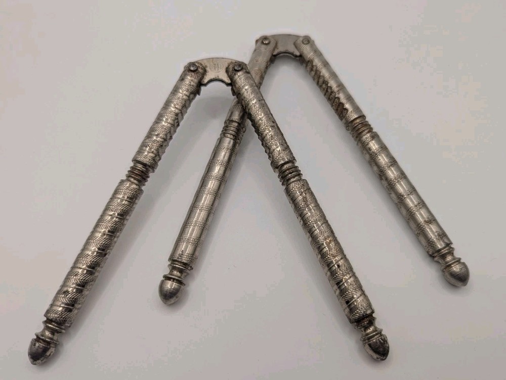 Pair Vintage Nutcracker Nut Cracker Silver Metal 5"