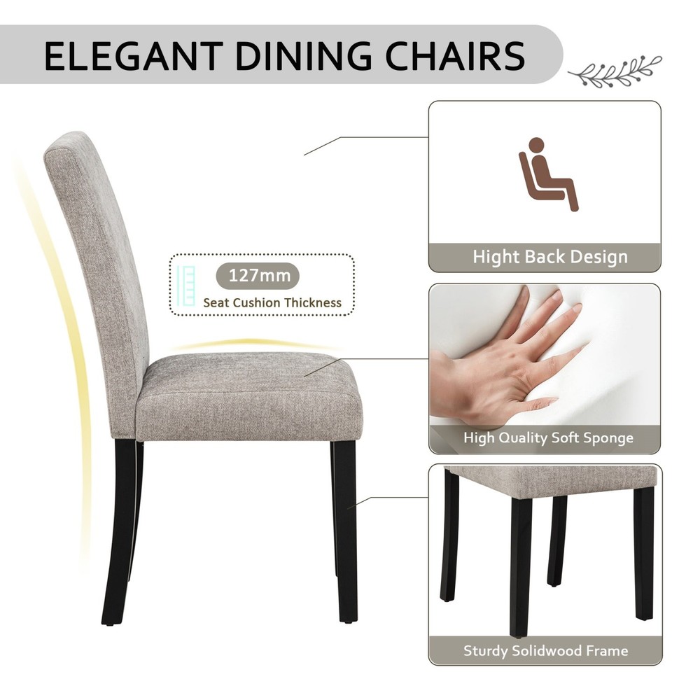 5-Piece Dining Table Set with Square Solid Wood Table and 4 Upholstered Chairs