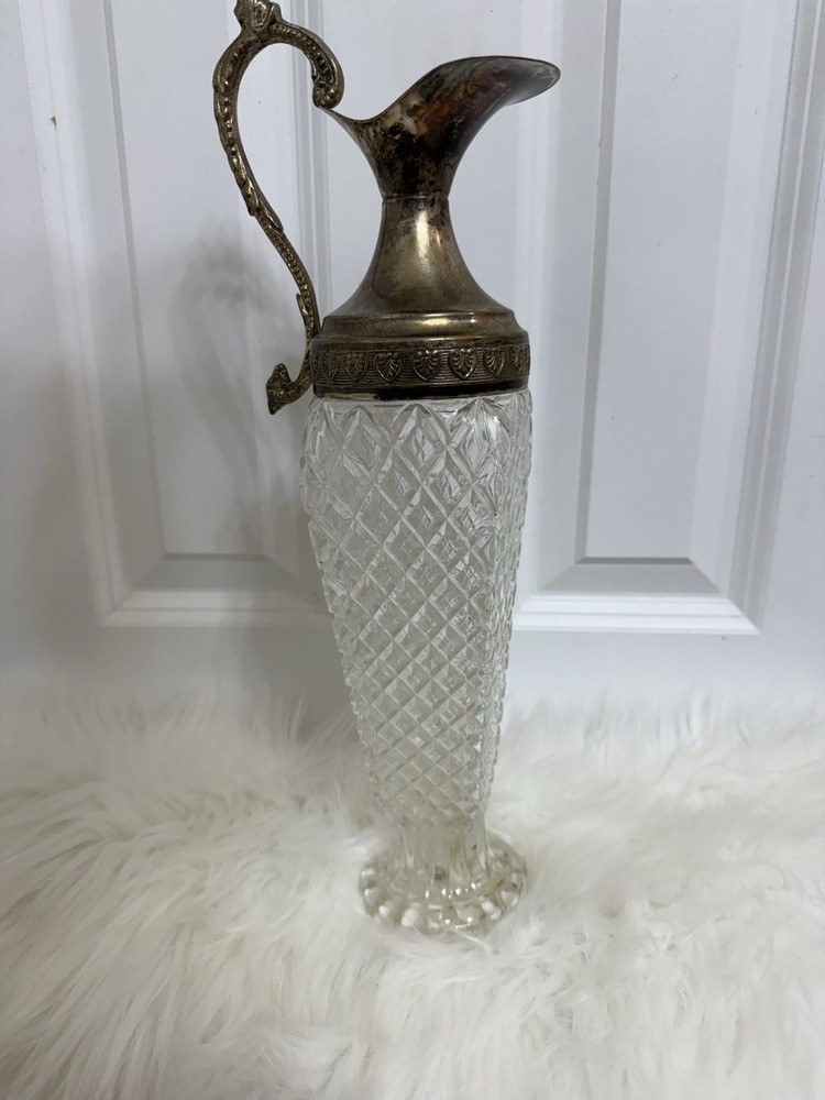 Victorian Diamond Pattern Silverplate Pitcher with Ornate Handle