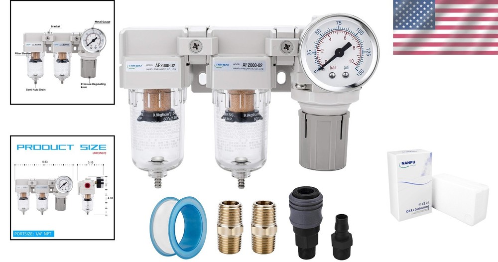 Efficient 1/4" NPT Air Filter and Regulator Combo with Complete Installation Kit