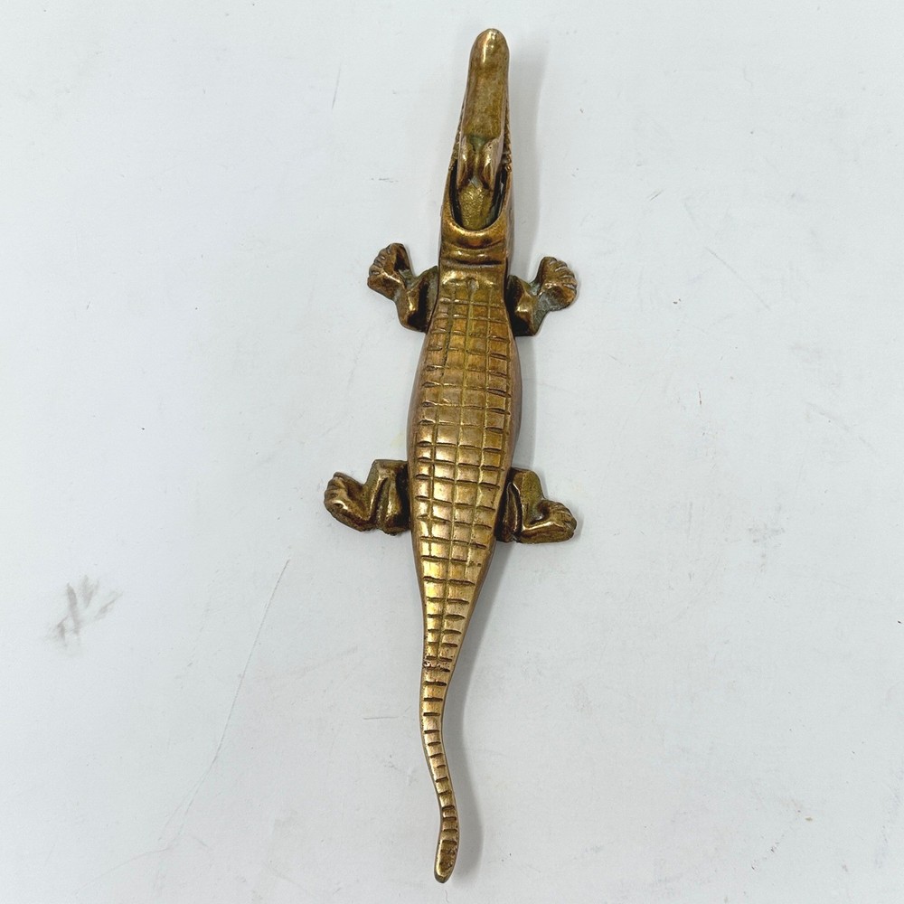 Vintage Solid Brass Crocodile Nutcracker Alligator Figurine Mid Century Modern