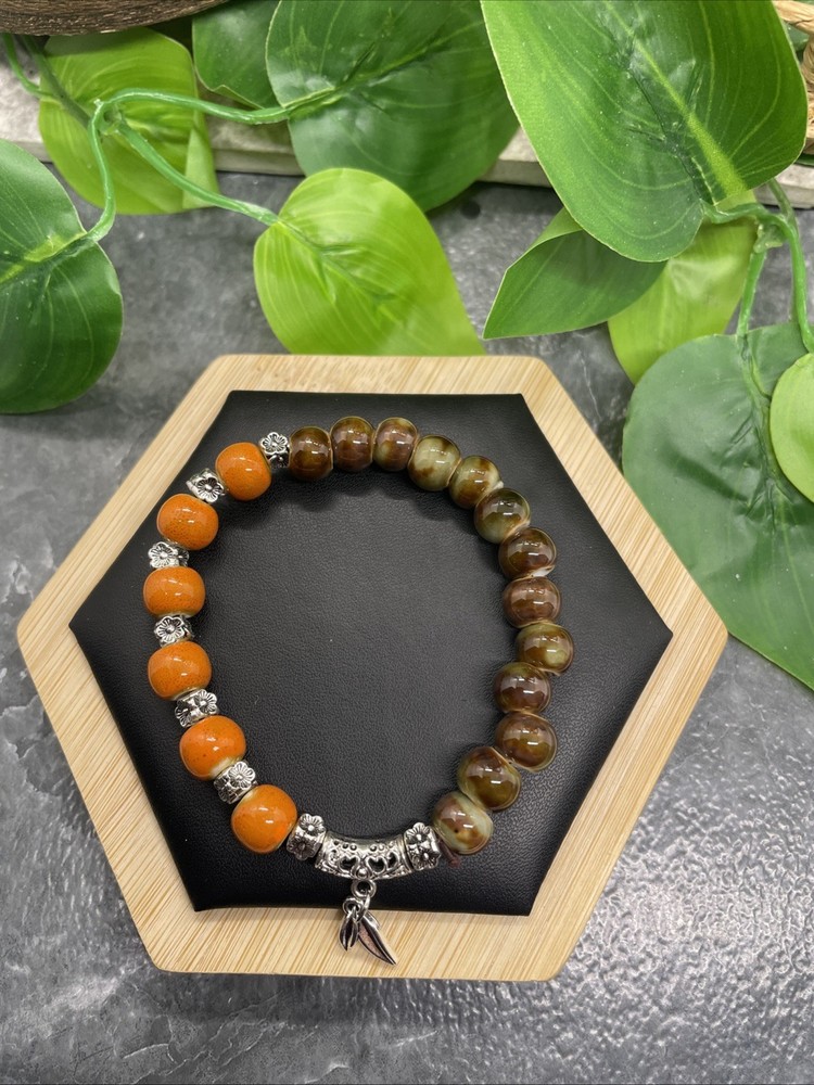 Handmade Ceramic Bead Beaded Stackable 6.5” Plus Stretch Bracelet New B215