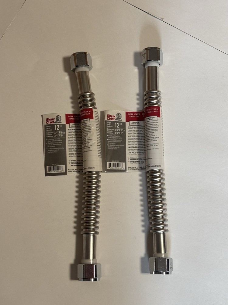 Sioux Chief 12" Corrugated Stainless Water Heater Connectors 3/4" FIP x 3/4" FIP