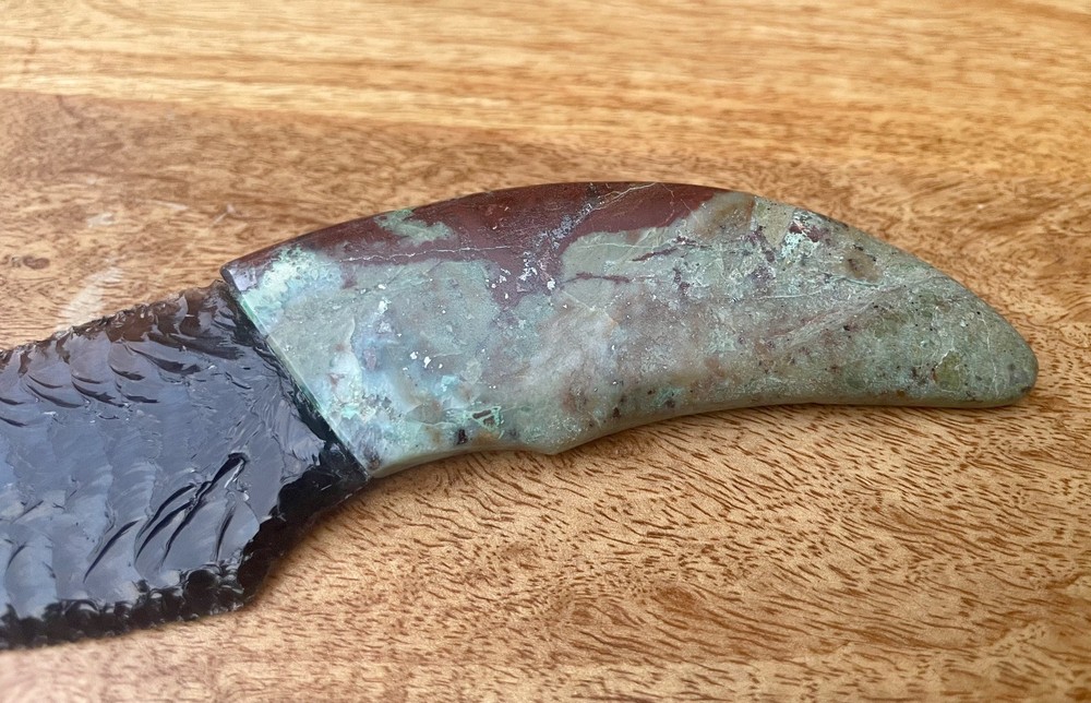 Custom Stone Knife. Obsidian Blade and Chrysocolla Handle. Tommy Masingale