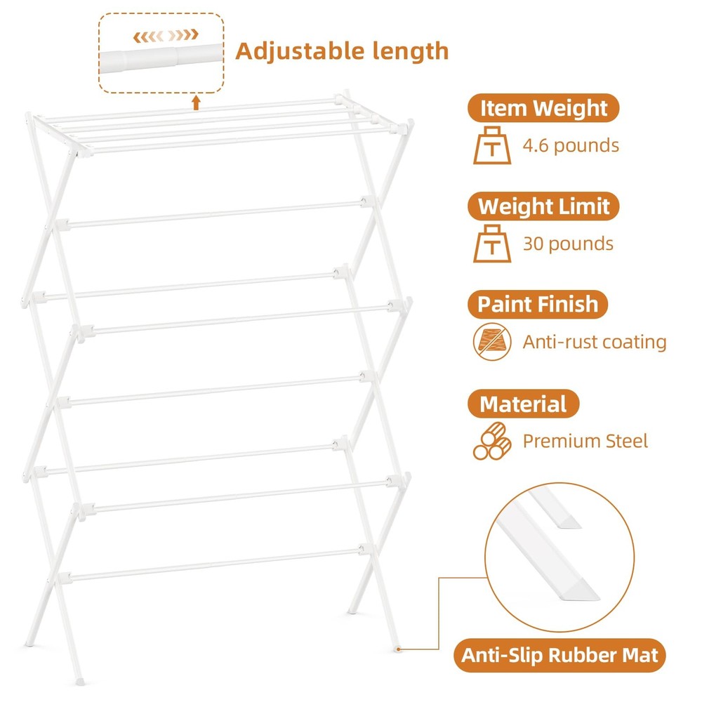 Drying Rack Clothing, 3-Tier Clothes Drying Rack Foldable, Antirust Laundry D...