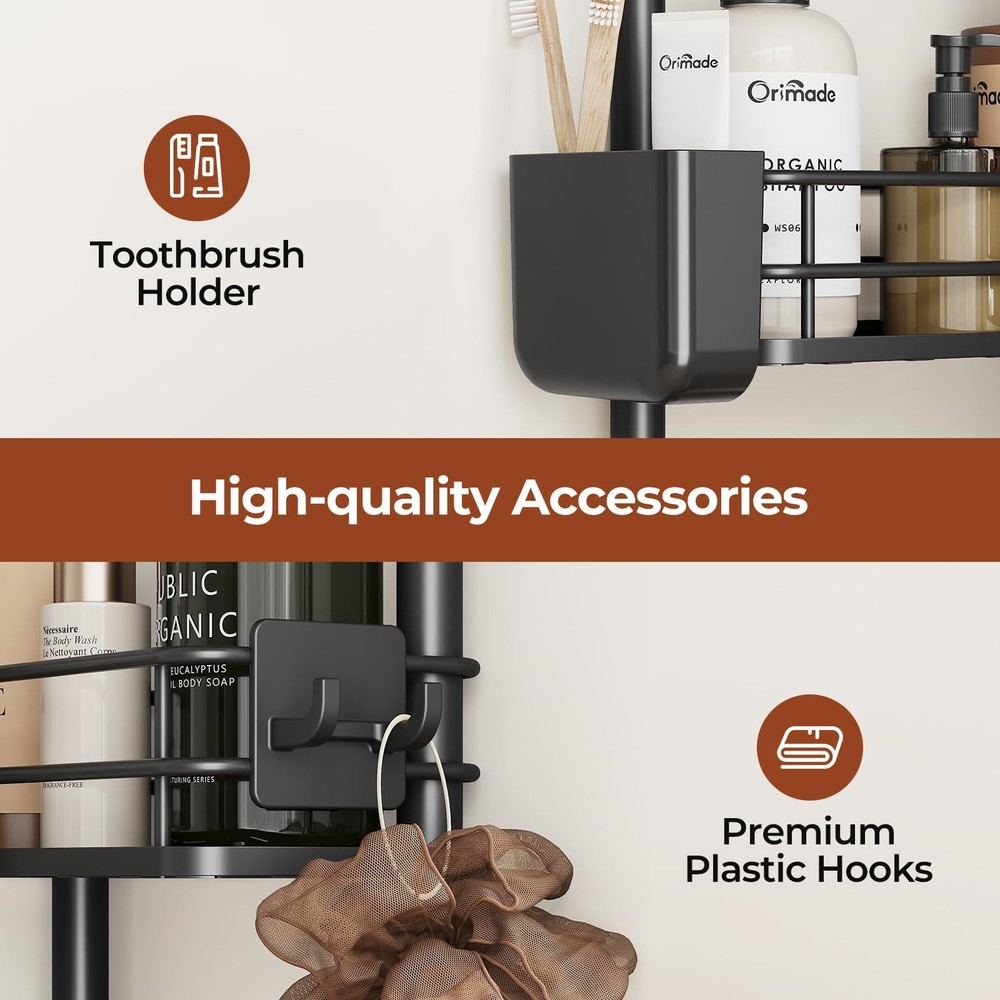 Orimade Rustproof 2 Tier Floor Standing Corner Shower Caddy Organizer with Tooth