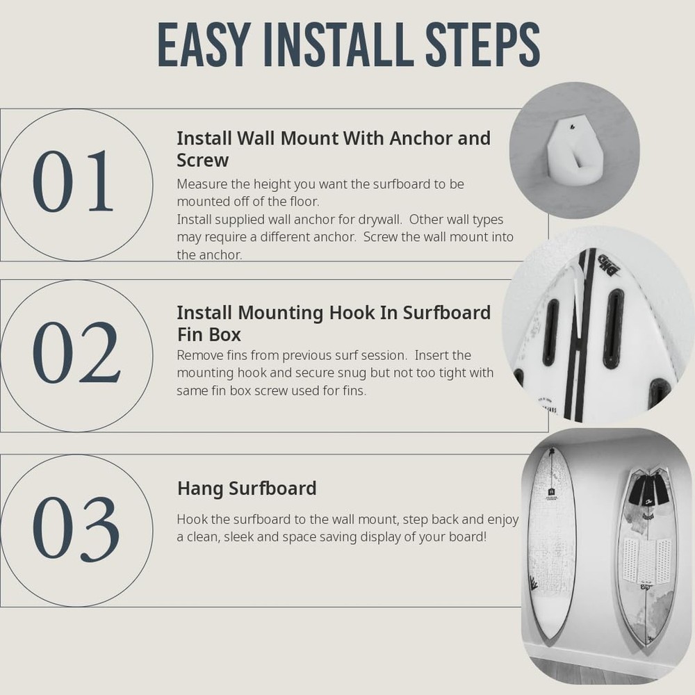 Vertical Surfboard Wall Mount- Hidden Floating Display for Shortboards, Mid L...