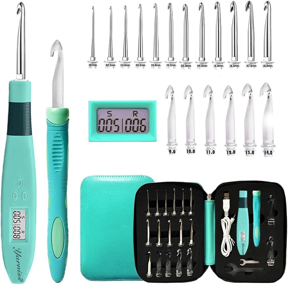 18 Size Counting Crochet Hooks with Light Digital Counter Crochet Hooks...