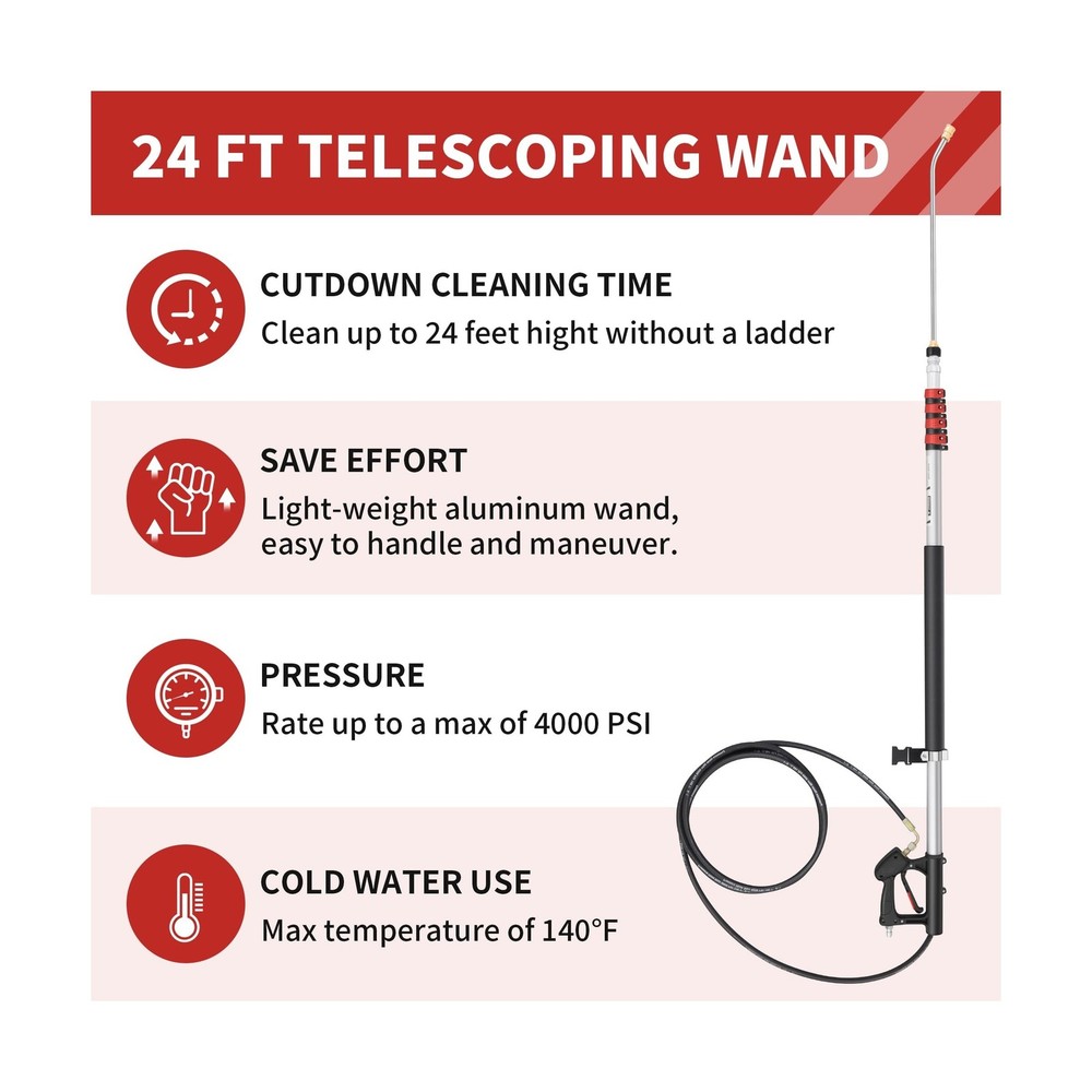 24 FT Gutter Cleaning Tools from The Ground - Telescoping Pressure Washer Wan...