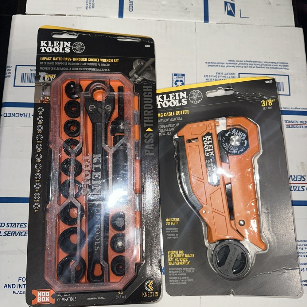 NEW! Klein Tool Bundle 65400 Pass Through Socket Set & 63625 MC Cable Cutter