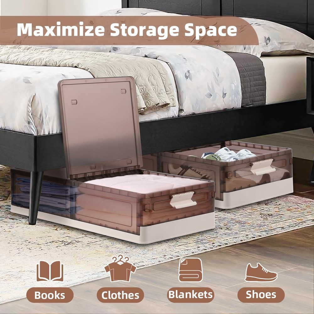 2 Pack under Bed Storage with Wheels 17.2Gal Stackable under Bed Storage Contai