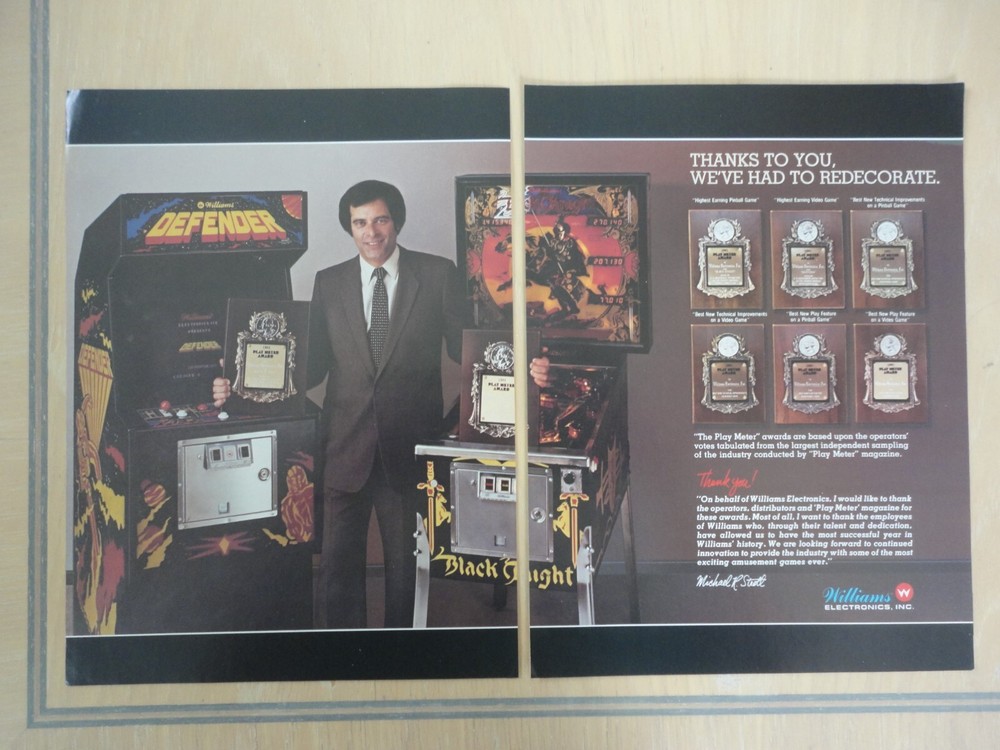 Black Knight Pinball & Defender Arcade 2 Page Magazine Pull Out Advertisement