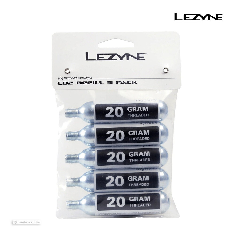 Lezyne 20g CO2 Threaded Refill Cartridges - 5 PACK