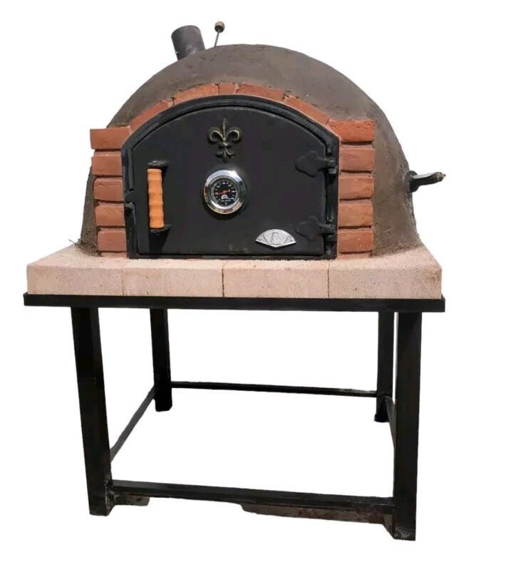 Wood-fired oven door with left handle