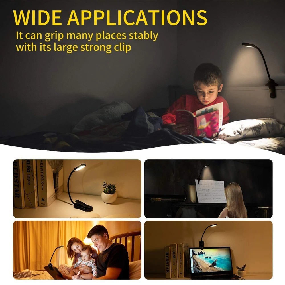 Flexible Rechargeable LED Book Light With 3 Light Modes Easy Clip Reading Lamp