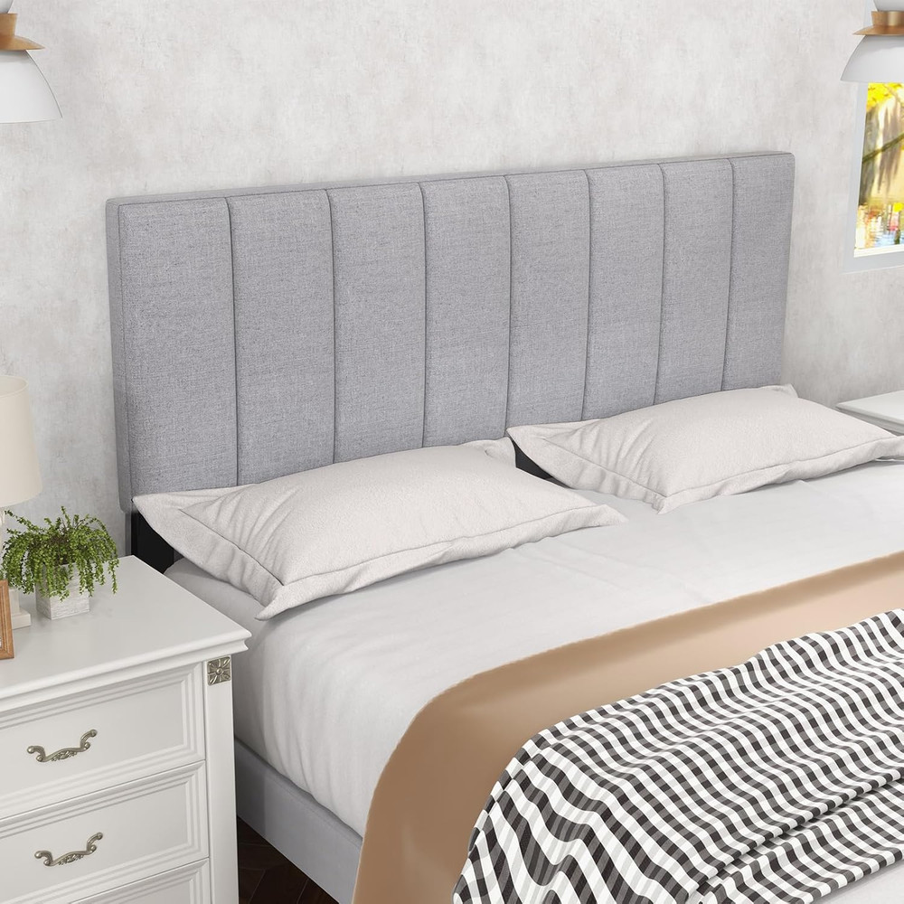Linen Upholstered Headboard, Adjustable Width Button Tufted Headboard Only with