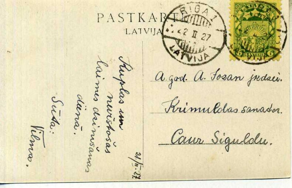 Latvia 1927 Amata Postcard w/Riga1 Cancel