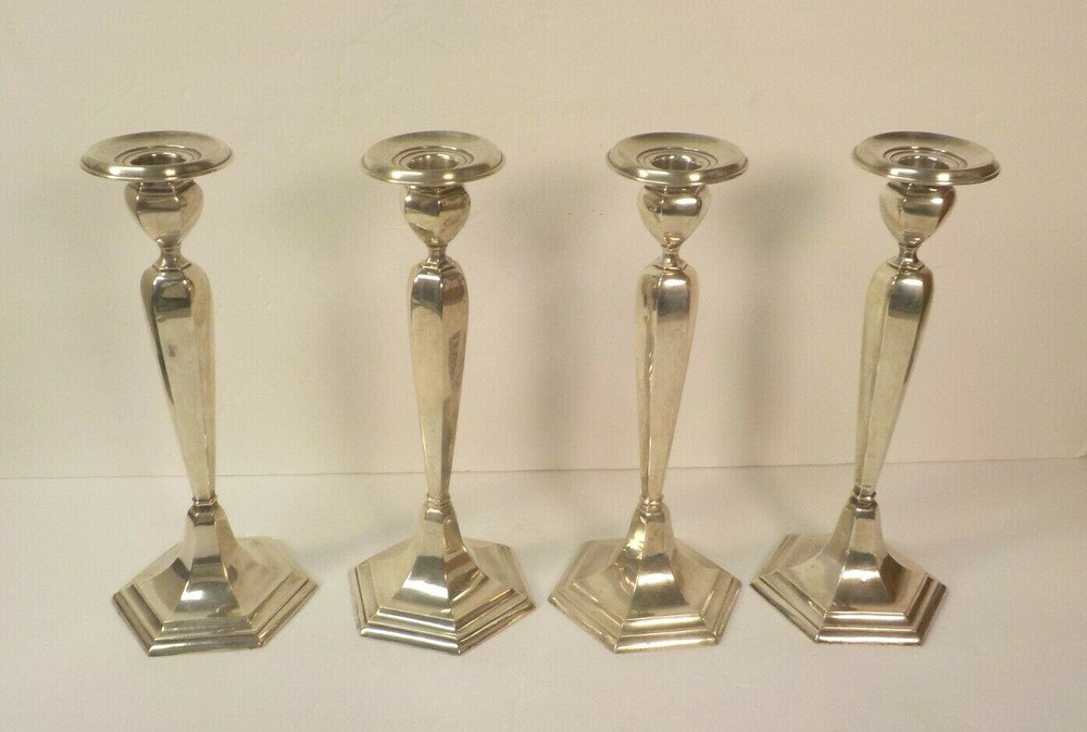Set/4 WATSON Sterling Silver 10.25" Candlesticks, Monogram "S"