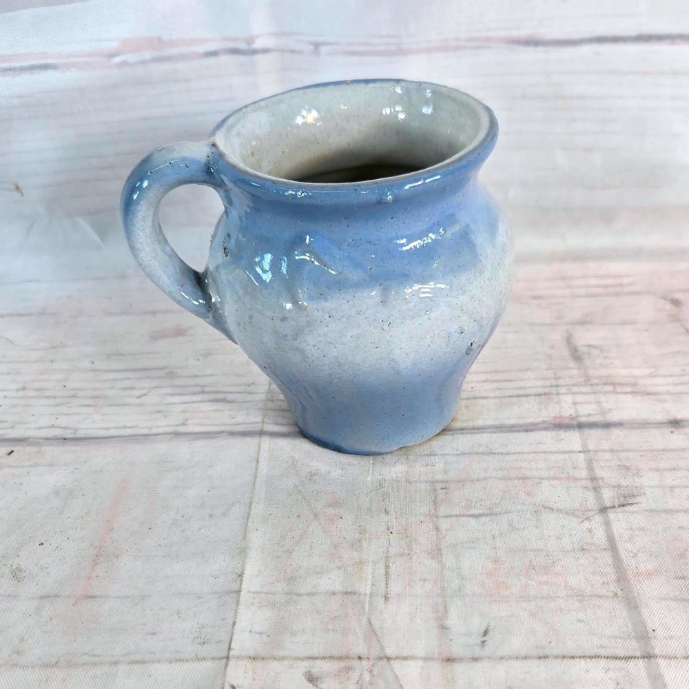 Vintage Blue White Ceramic Mug Small Pitcher Bird Design Handle