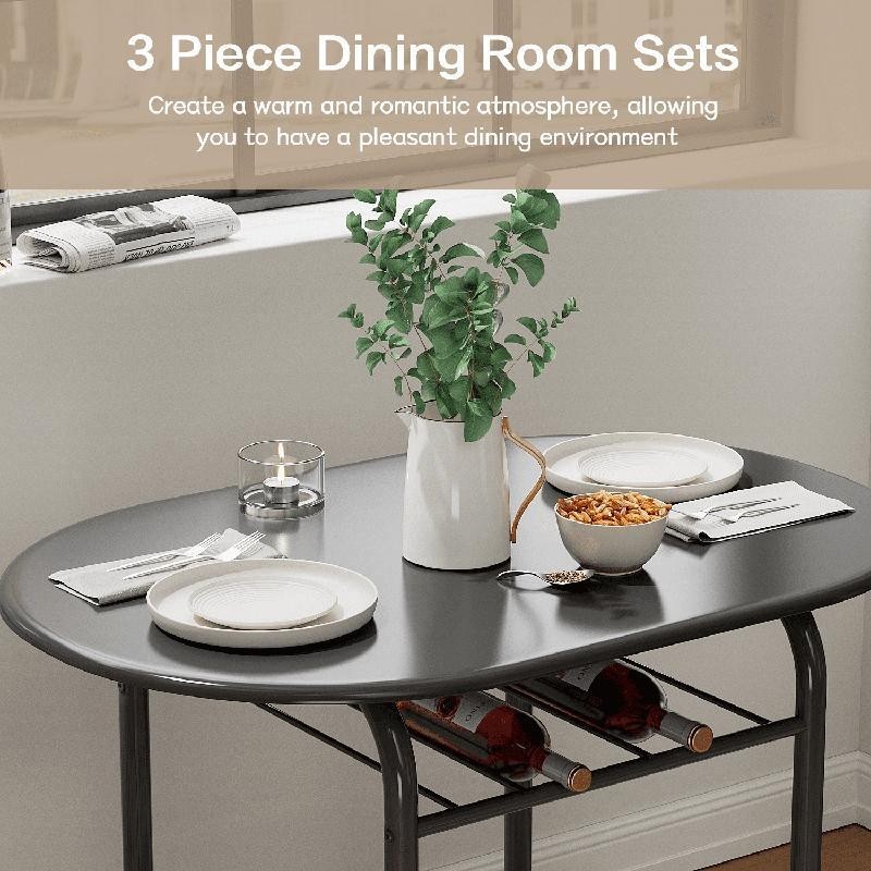 3 Piece Dining Set Space Saving Table Chairs Kitchen Breakfast Indoor Use