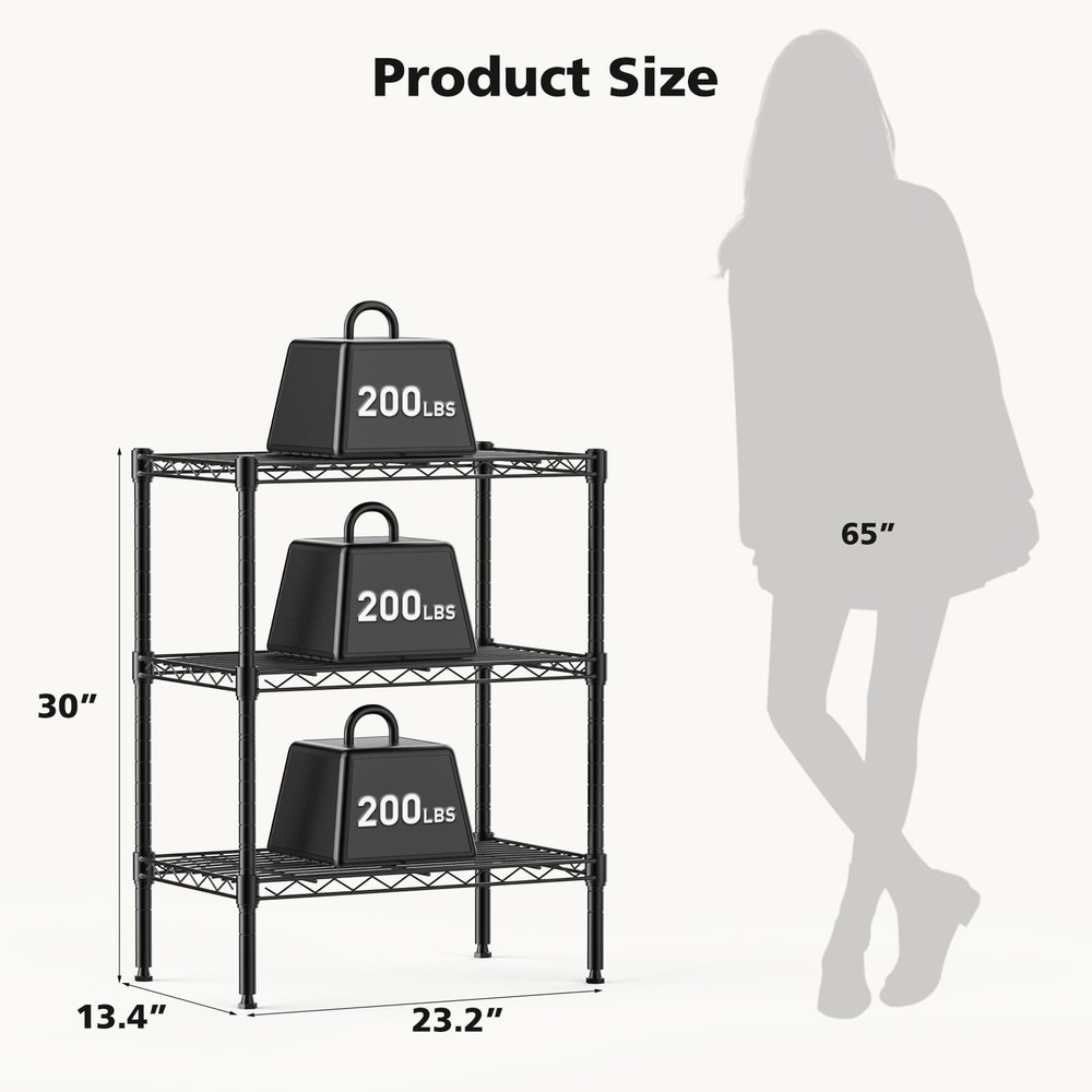 3-Tier Metal Wire Storage Shelves, Adjustable Standing Storage Rack Shelf, He...
