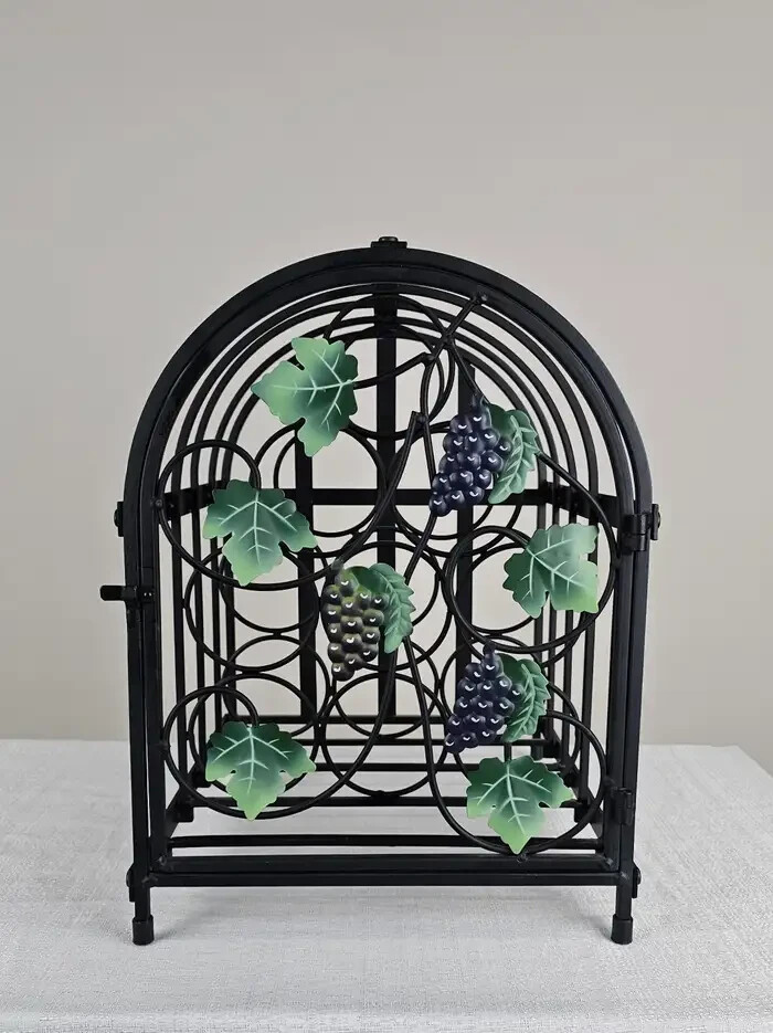 Rustic Vintage Black Metal Ivy Wine Table Display Rack