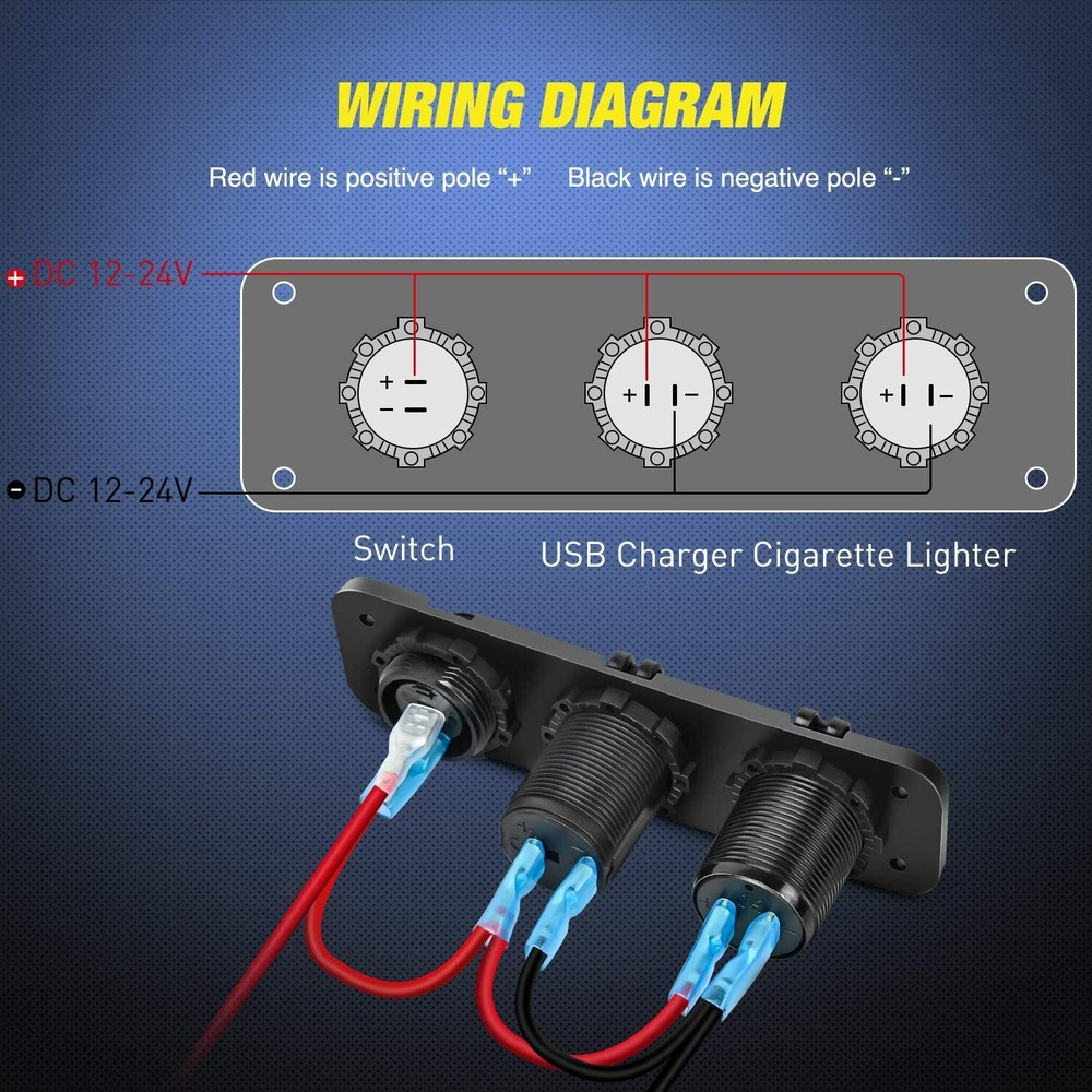 Nilight 4 in 1 Cigarette Lighter Charger Socket Panel QC3.0 Dual USB Waterproof