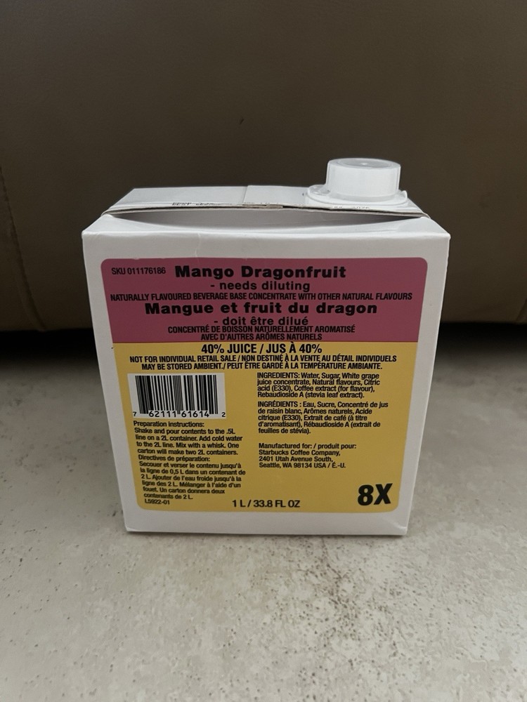 Starbucks Mango Dragonfruit Refresher Base 8X Concentrate BB 7/26