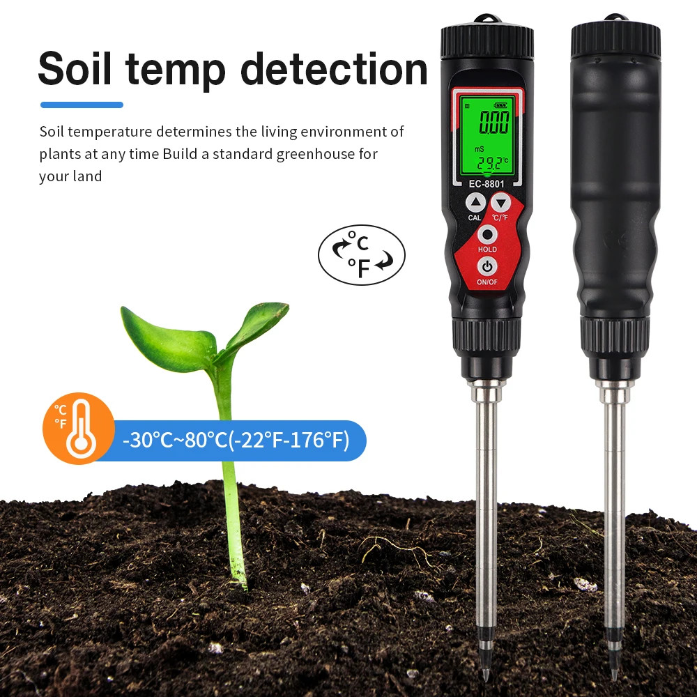 EC Temp Soil Tester Detector Electrical Conductivity Meter Agricultural Analyzer