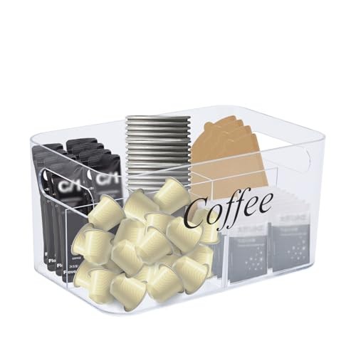Coffee Bar Station Organizer,Clear Plastic Coffee Bar Accessories Bin with