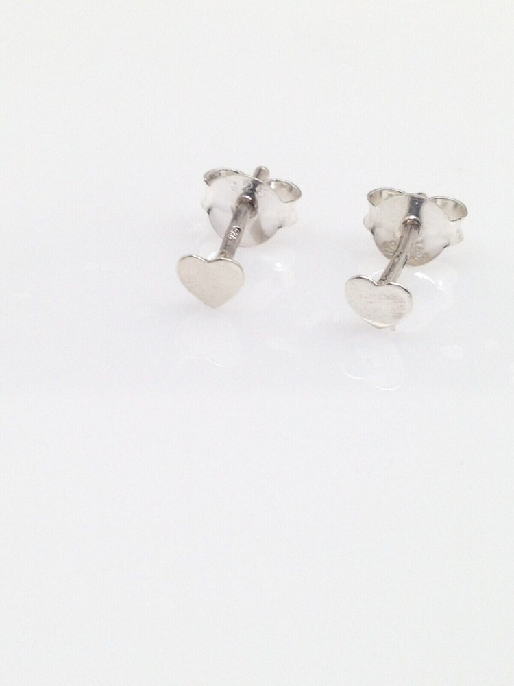 925 Sterling Silver THIN Heart Stud Earrings Dainty Mini Plain Studs 3.5mm