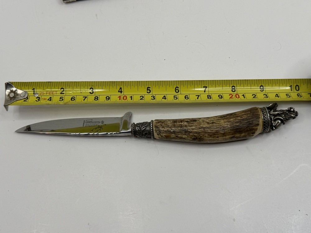 Fixed Blade Knife Solingen Germany Handmade Lion & Stag Design