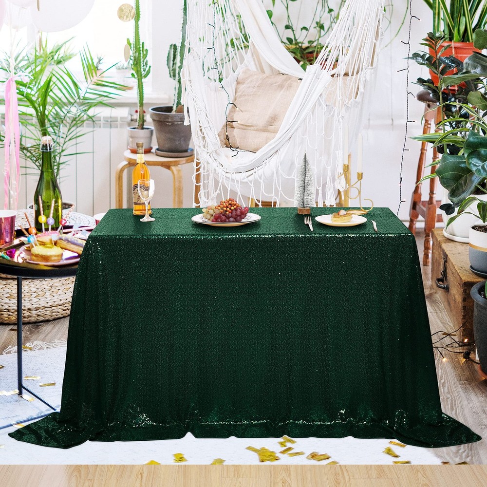 Sequin Tablecloth - Dark Green Table Cloths for Parties Rectangular Table Cov...