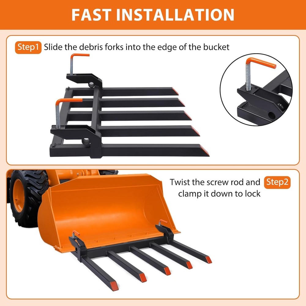 Heavy Duty 42" Pallet Fork, Clamp-On Loader/Tractor Attachment, 2500 Max Load