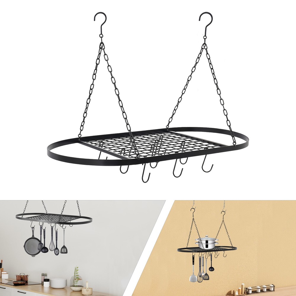 Kitchen Iron Pot Rack Oval Ceiling Hanging Cookware Storage Pan Holder Hanger