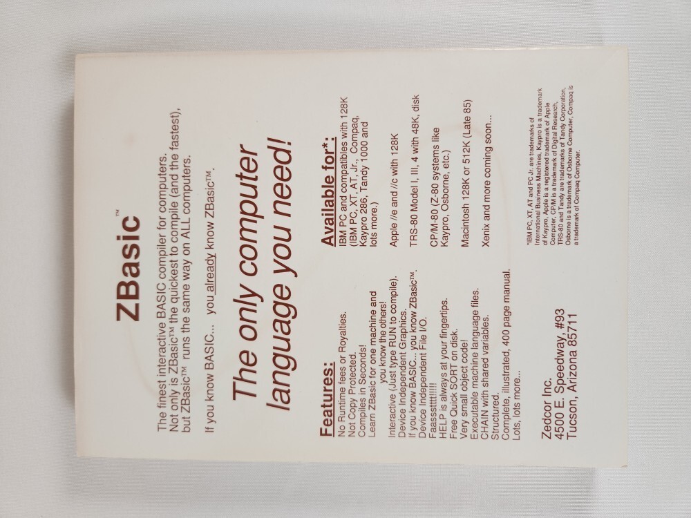 Zedcor ZBasic Interactive Basic Compiler 3.0 By Andrew R. Gariepy 1985 2nd Ed.