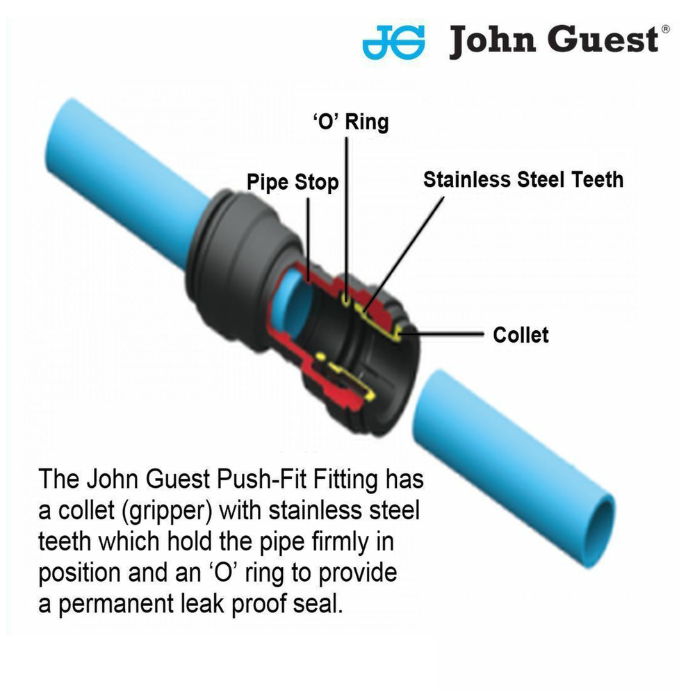 John Guest - Equal Tee - 4 x Push in connector for 15mm Nylon Pipe