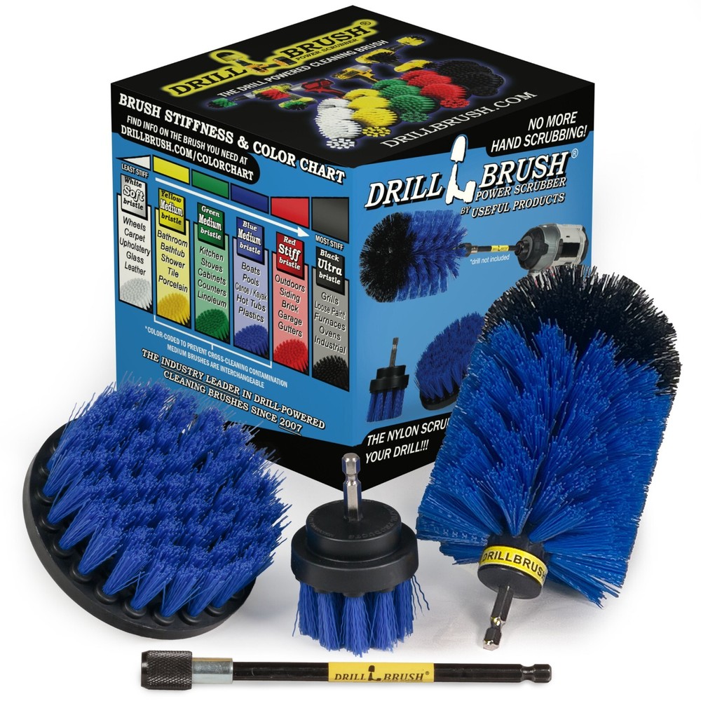 Drillbrush Medium Blue Drill Brushes with Extender - Clean pool & aquarium