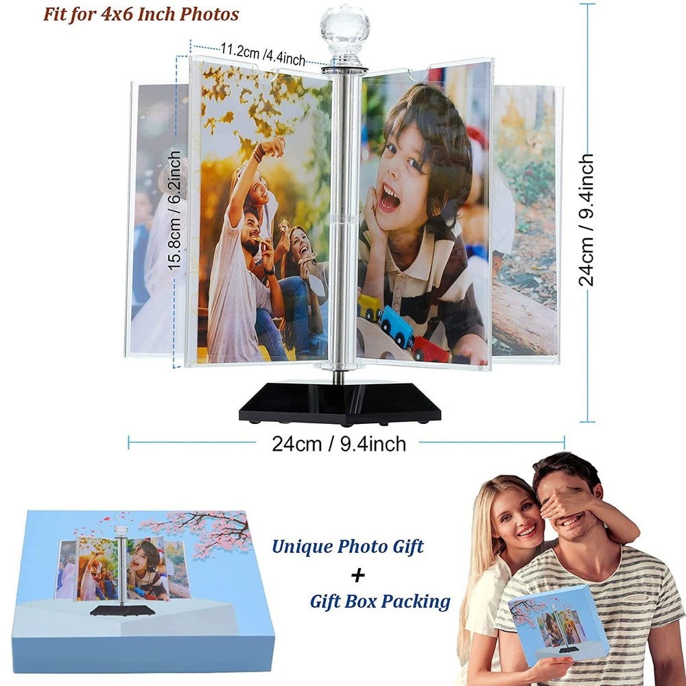 Rotating Acrylic Photo Frame DIY Multiple Picture Frame 5 Double Sides/Insert...