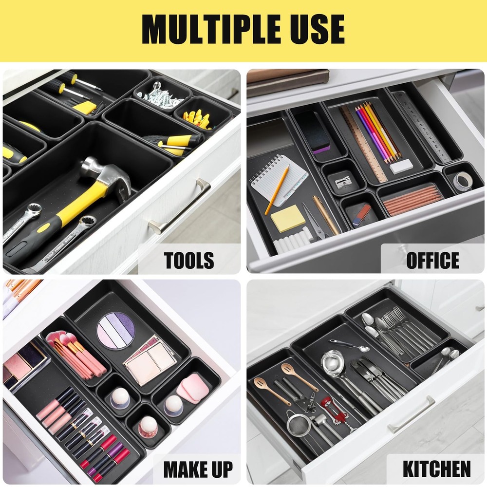 60 PCS Black Plastic Tool Box Organizer Tray Divider 5 Size Drawer Storage