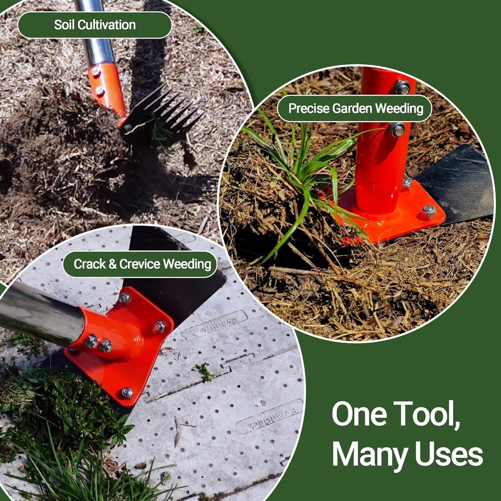 2-in-1 Garden Hoe and Weed Puller Rake,60'' Adjustable Long Handle Weeding Tool