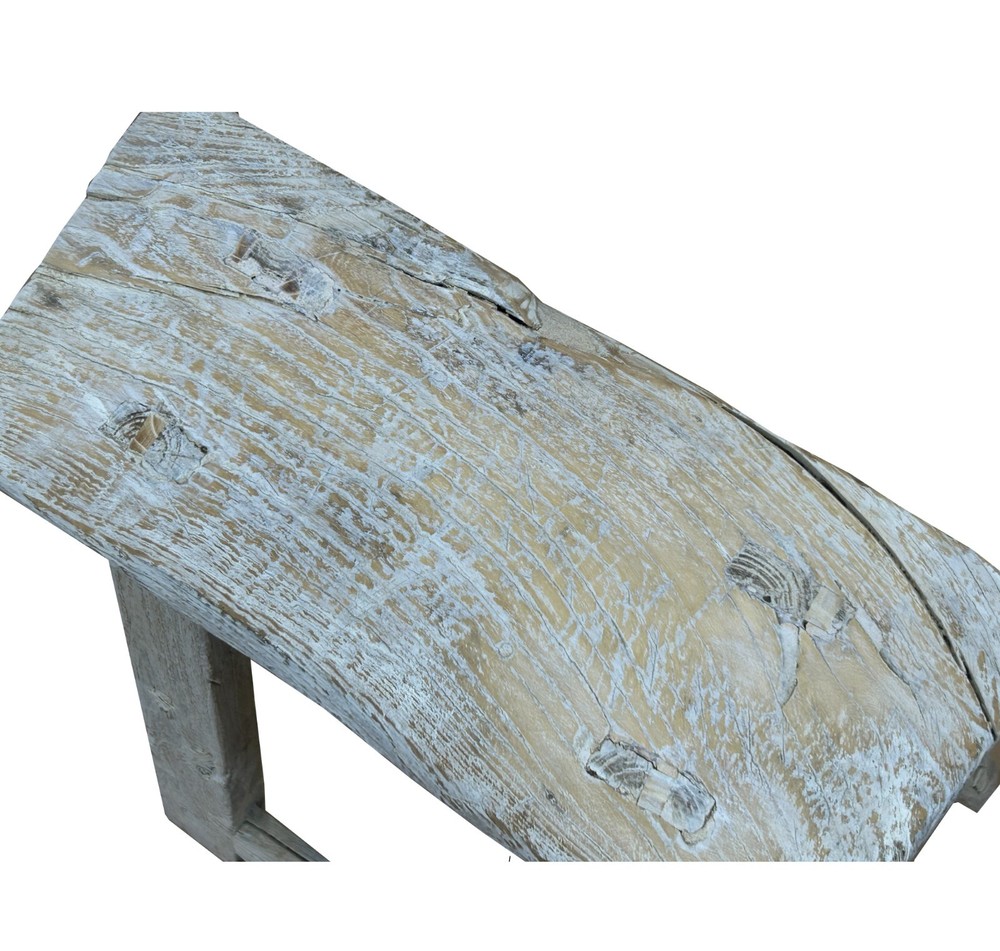 Rustic Raw Rough Wood Grain Rectangle Slim Stool Bench Side Table ws4584