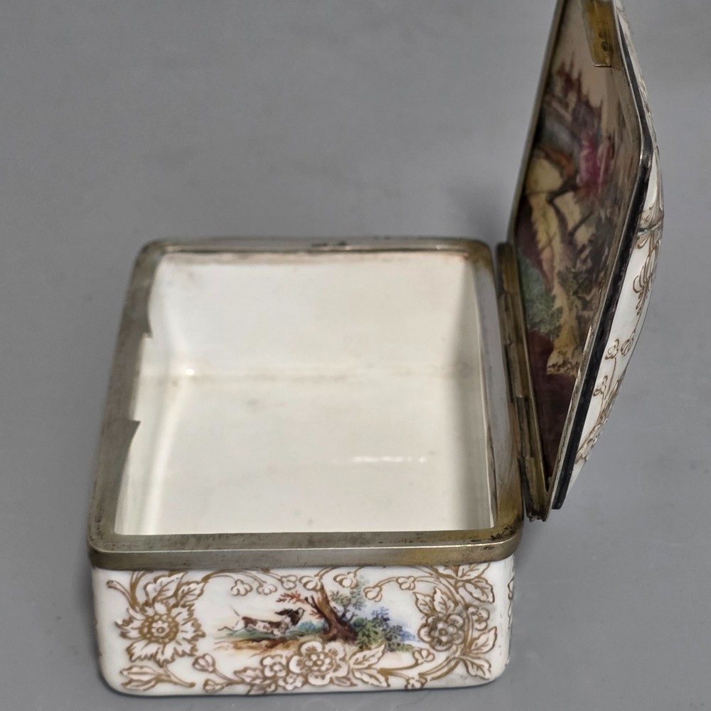 Very Fine Antique KPM table snuff box silver mount