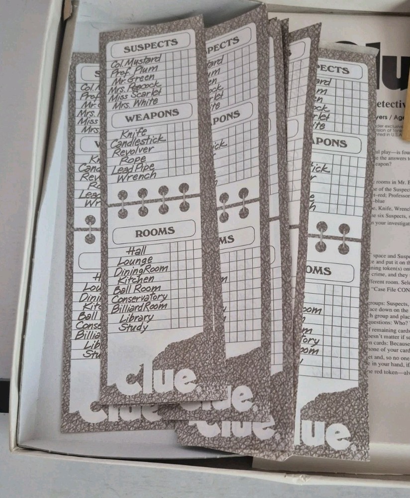 Clue Board Game 1992 Complete