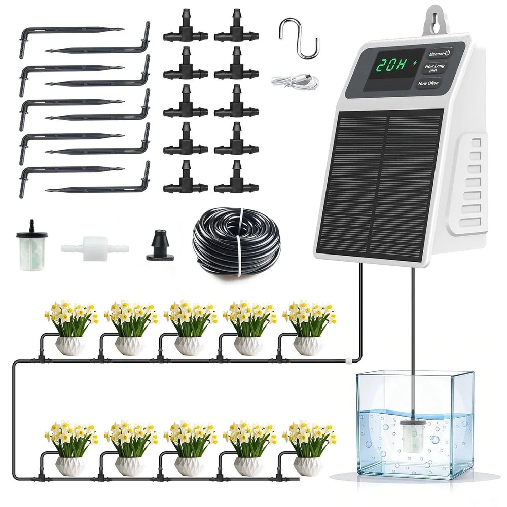 Automatic Solar drip Irrigation System (Solar/USB-C Dual Power), DIY Solar Water