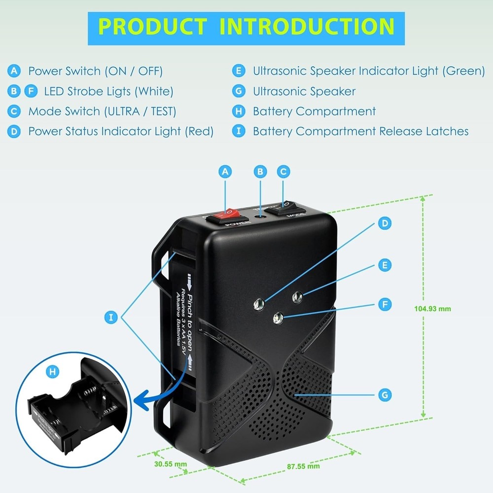 Cordless Ultrasonic & LED Mouse Repeller for Automobile Engine - Versatile use