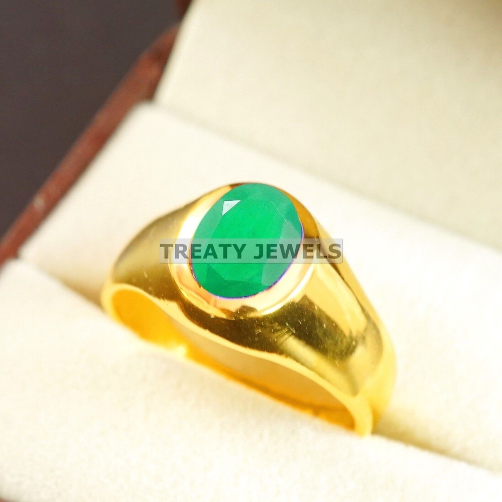 Emerald Oval Cut With 14K Solid   Gold  Ring For Men's #B23