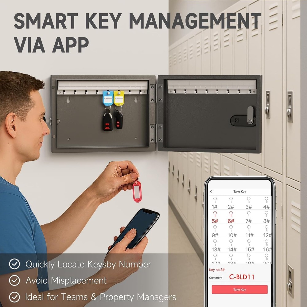 WeHere Key Lock Box Wall Mount, 16 Key Cabinet with Combination Lock & Key Tags,